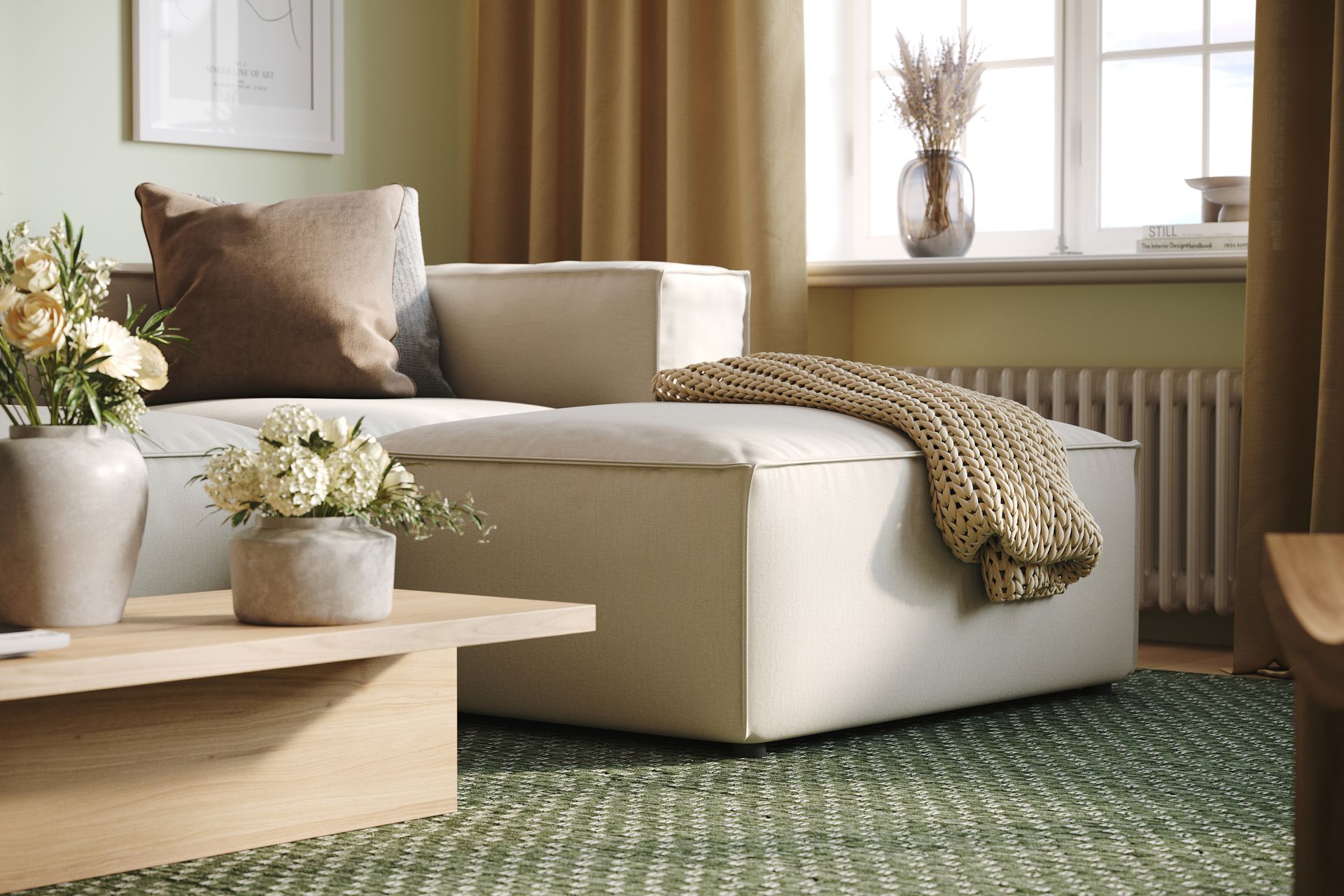 Cubo 4-seters Vendbar L-formet Dyp Modulsofa med Divan i Stoff - Hvit - Møbler - Sofaer - Sofa med sjeselong