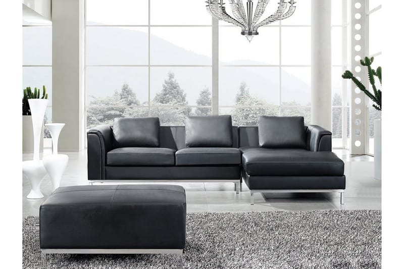 Dugard Hjørnesofa Venstre, Svart/Lær