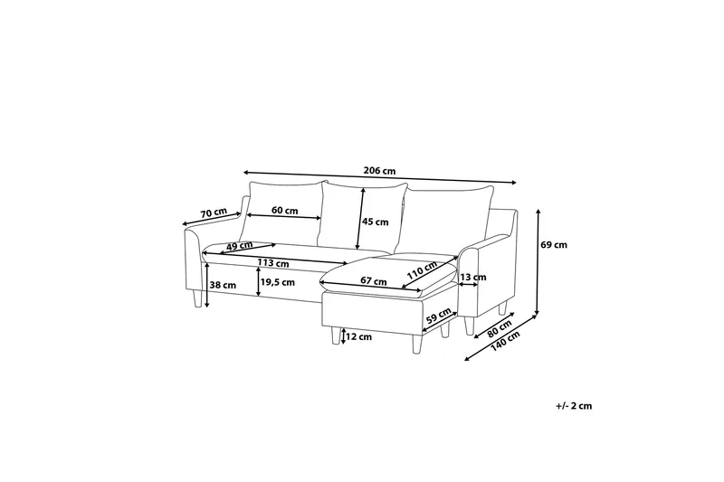 Elvenes sofa 206 cm - Beige - Møbler - Sofaer - Sofa med sjeselong