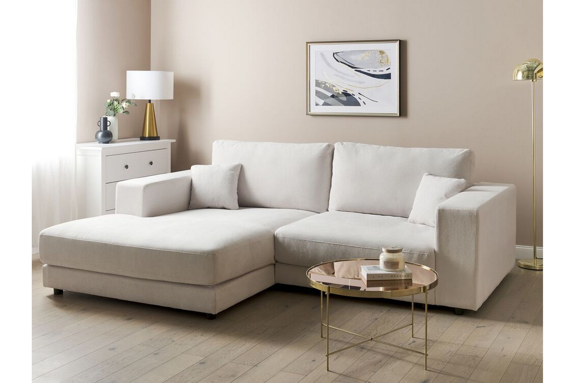 Ersi Sofa med Sjeselong 3-seter - Hvit/Svart - Møbler - Sofaer - Sofa med sjeselong