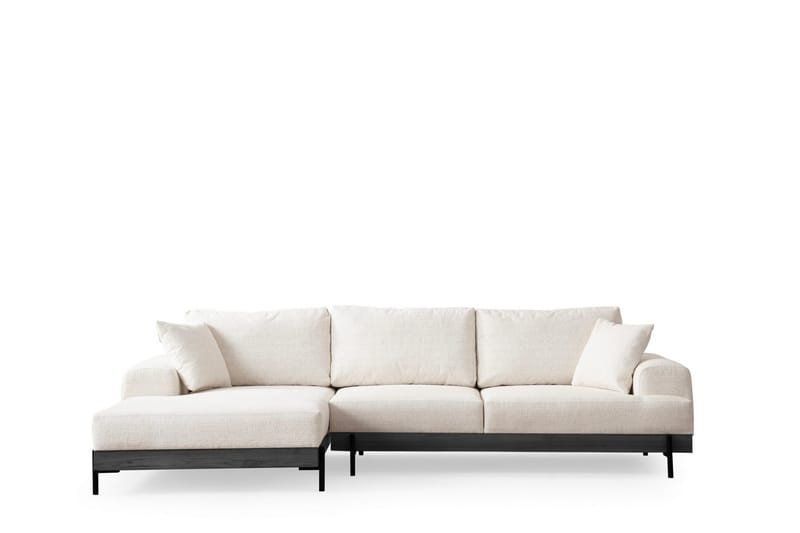 Eti 4-seter Venstrevendt L-formet Hjørnesofa med Divan 98 cm i Stoff - Hvit - Møbler - Sofaer - Sofa med sjeselong - 4 seters sofa med divan