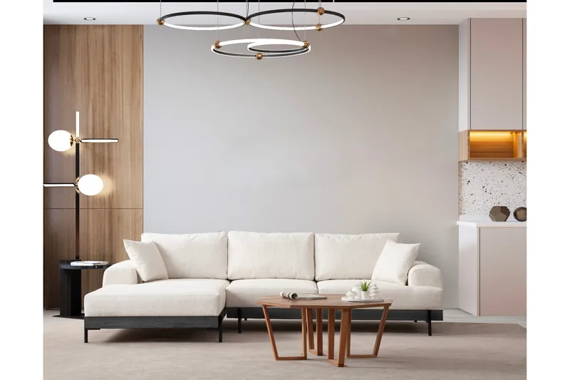 Eti 4-seter Venstrevendt L-formet Hjørnesofa med Divan 98 cm i Stoff, Hvit