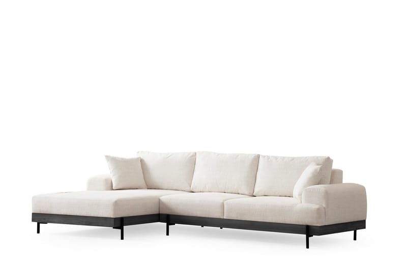 Eti 4-seter Venstrevendt L-formet Hjørnesofa med Divan 98 cm i Stoff - Hvit - Møbler - Sofaer - Sofa med sjeselong - 4 seters sofa med divan