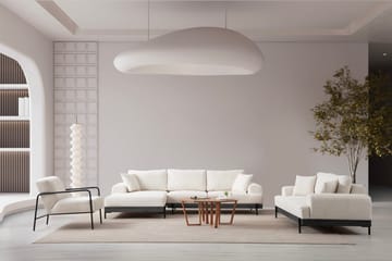 Eti 4-seter Venstrevendt L-formet Hjørnesofa med Divan 98 cm i Stoff - Hvit - Møbler - Sofaer - Sofa med sjeselong - 4 seters sofa med divan