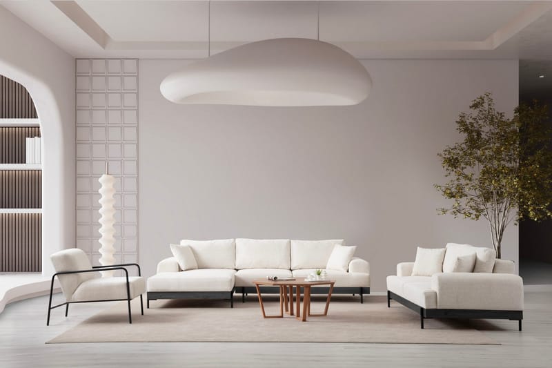 Eti 4-seter Venstrevendt L-formet Hjørnesofa med Divan 98 cm i Stoff - Hvit - Møbler - Sofaer - Sofa med sjeselong - 4 seters sofa med divan