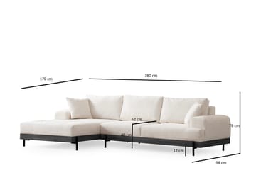 Eti 4-seter Venstrevendt L-formet Hjørnesofa med Divan 98 cm i Stoff - Hvit - Møbler - Sofaer - Sofa med sjeselong - 4 seters sofa med divan