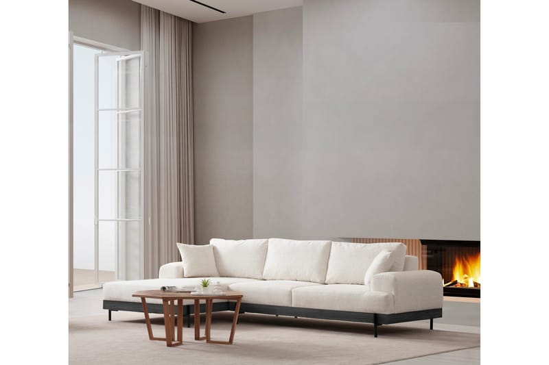 Eti 4-seter Venstrevendt L-formet Hjørnesofa med Divan 98 cm i Stoff - Hvit - Møbler - Sofaer - Sofa med sjeselong - 4 seters sofa med divan