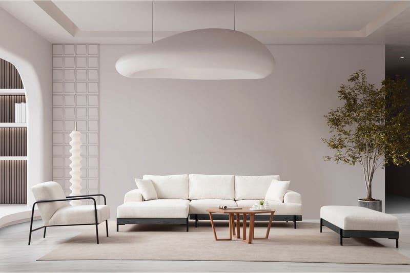Eti 4-seter Venstrevendt L-formet Hjørnesofa med Divan 98 cm i Stoff - Hvit - Møbler - Sofaer - Sofa med sjeselong - 4 seters sofa med divan