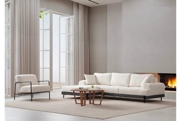 Eti 4-seter Venstrevendt L-formet Hjørnesofa med Divan 98 cm i Stoff - Hvit - Møbler - Sofaer - Sofa med sjeselong - 4 seters sofa med divan