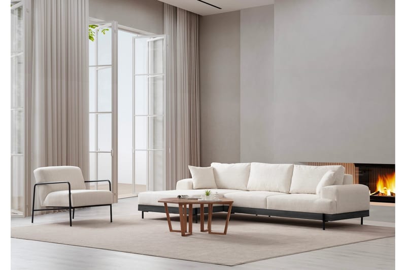 Eti 4-seter Venstrevendt L-formet Hjørnesofa med Divan 98 cm i Stoff - Hvit - Møbler - Sofaer - Sofa med sjeselong - 4 seters sofa med divan