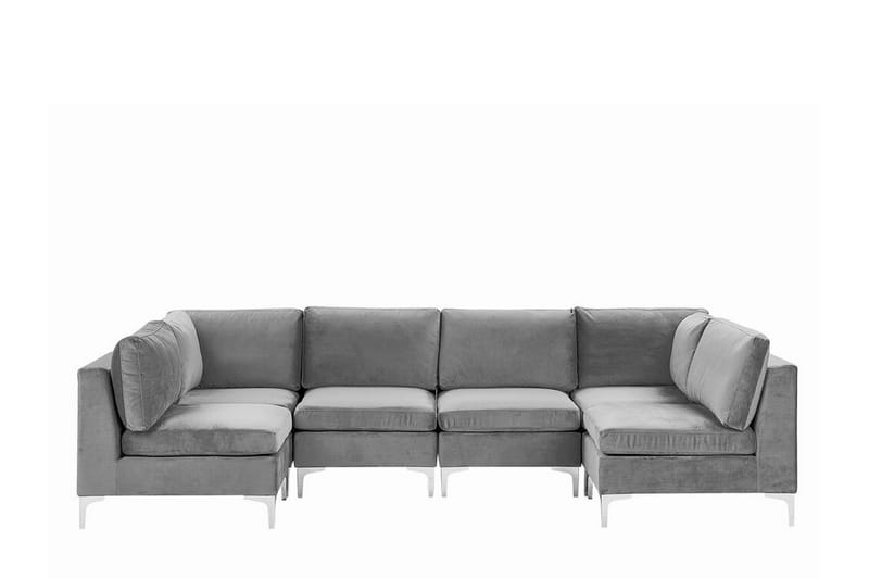 Evja 6-seters Divansofa - Fløyel/Grå - Møbler - Sofaer - Sofa med sjeselong