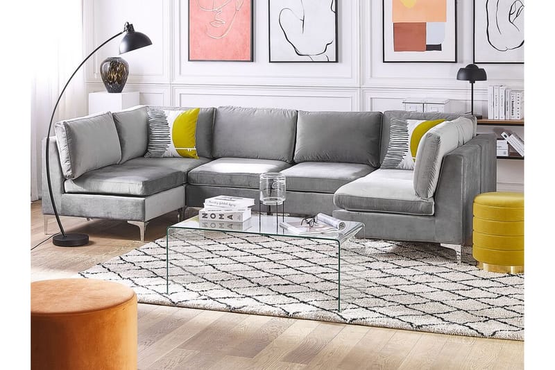 Evja 6-seters Divansofa - Fløyel/Grå - Møbler - Sofaer - Sofa med sjeselong