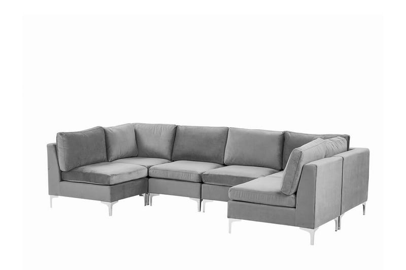 Evja 6-seters Divansofa - Fløyel/Grå - Møbler - Sofaer - Sofa med sjeselong