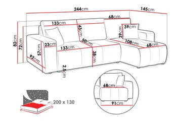 Flo Sovesofa med Sjeselong 3-seter - Grå - Møbler - Sofaer - Sofa med sjeselong