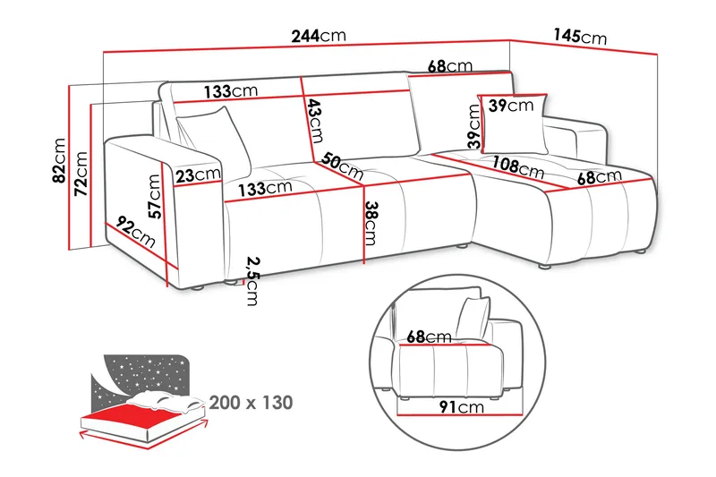 Flo Sovesofa med Sjeselong 3-seter - Oransje - Møbler - Sofaer - Sofa med sjeselong