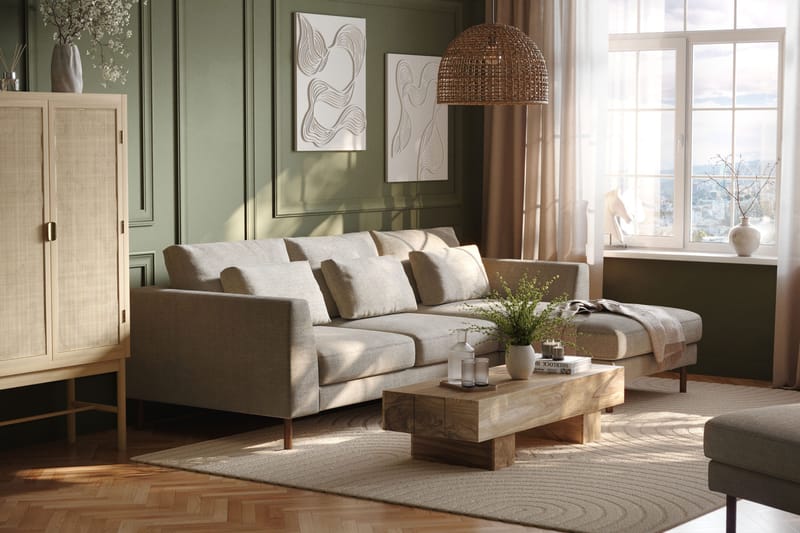 Florenz 3-seters Høyrevendt L-formet Sjeselongsofa i Chenille - Grå / Beige - Møbler - Sofaer - Sofa med sjeselong - 3 seters sofa med divan