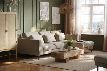 Florenz 3-seters Høyrevendt L-formet Sjeselongsofa i Chenille - Grå/Beige - Møbler - Sofaer - Sofa med sjeselong