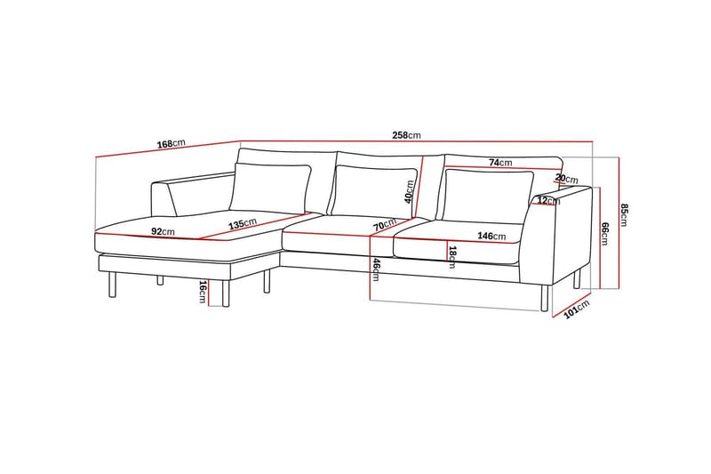 Florenz 3-seters Venstrevendt L-formet Sjeselongsofa i Stoff - Lys grå - Møbler - Sofaer - Sofa med sjeselong