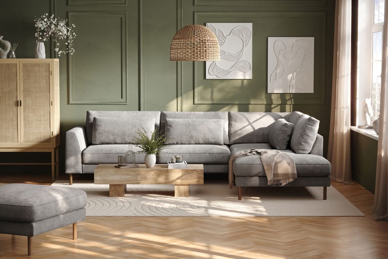 Florenz 4-seters Høyrevendt L-formet Sjeselongsofa i Chenille - Lys grå - Møbler - Sofaer - Sofa med sjeselong