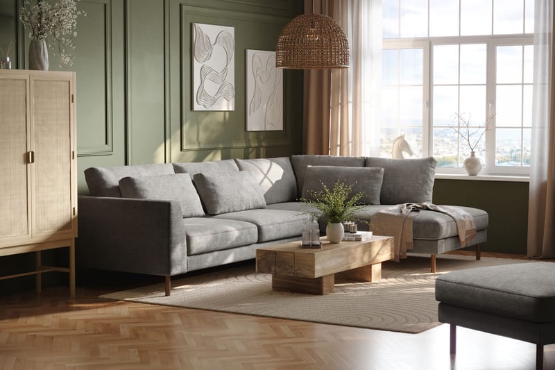 Florenz 4-seters Høyrevendt L-formet Sjeselongsofa i Chenille - Lys grå - Møbler - Sofaer - Sofa med sjeselong - 4 seters sofa med divan
