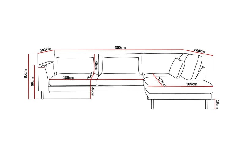 Florenz 4-seters Høyrevendt L-formet Sjeselongsofa i Stoff - Beige - Møbler - Sofaer - Sofa med sjeselong - 4 seters sofa med divan