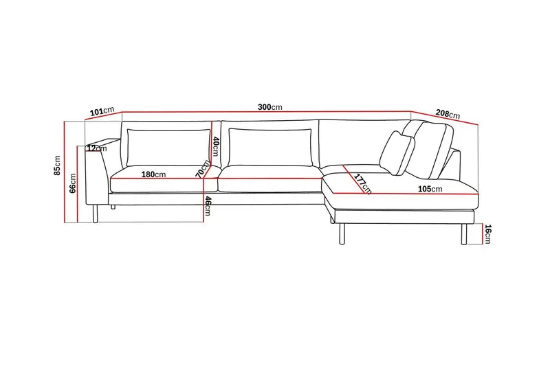 Florenz 4-seters Høyrevendt L-formet Sjeselongsofa i Stoff - Grå / Beige - Møbler - Sofaer - Sofa med sjeselong - 4 seters sofa med divan