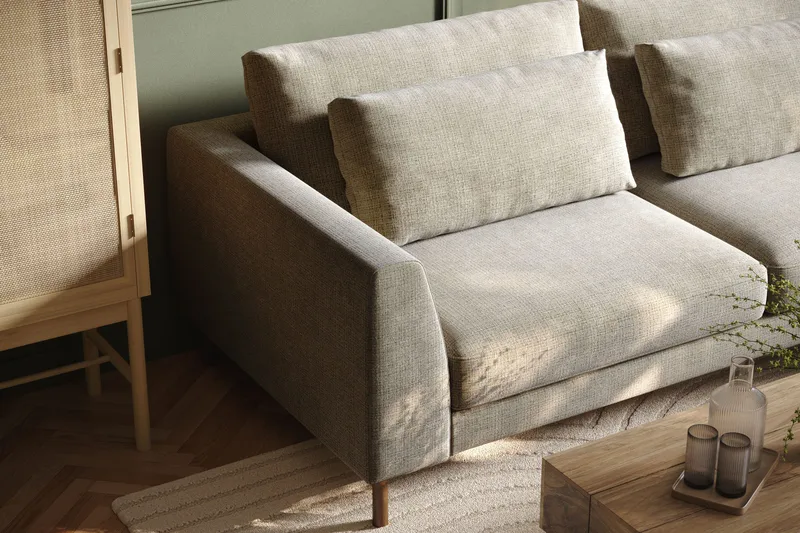 Florenz 4-seters Høyrevendt L-formet Sjeselongsofa i Stoff - Grå / Beige - Møbler - Sofaer - Sofa med sjeselong - 4 seters sofa med divan