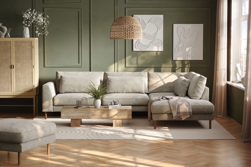 Florenz 4-seters Høyrevendt L-formet Sjeselongsofa i Stoff - Grå / Beige - Møbler - Sofaer - Sofa med sjeselong