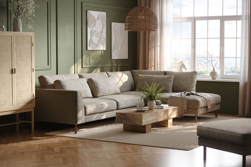 Florenz 4-seters Høyrevendt L-formet Sjeselongsofa i Stoff - Grå / Beige - Møbler - Sofaer - Sofa med sjeselong