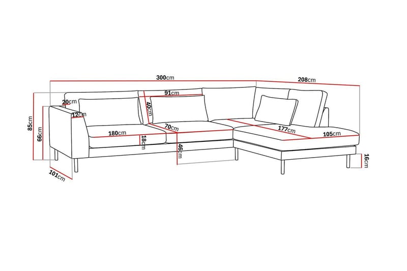 Florenz 4-seters Høyrevendt L-formet Sjeselongsofa i Stoff - Grå/Beige - Møbler - Sofaer - Sofa med sjeselong