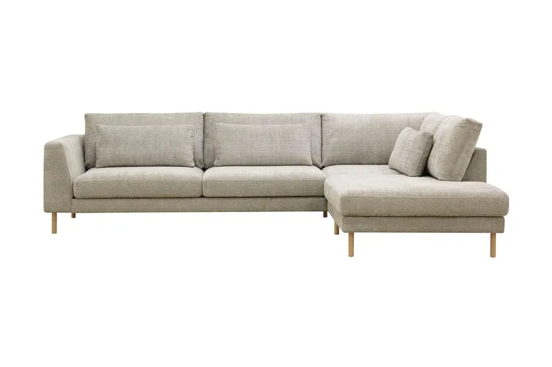 Florenz 4-seters Høyrevendt L-formet Sjeselongsofa i Stoff, Grå/Beige