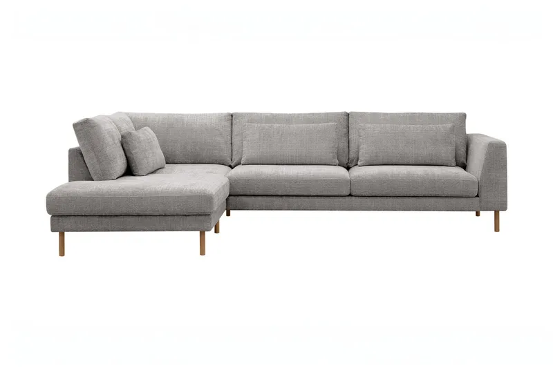 Florenz 4-seters Venstrevendt L-formet Sjeselongsofa i Chenille, Lysegrå