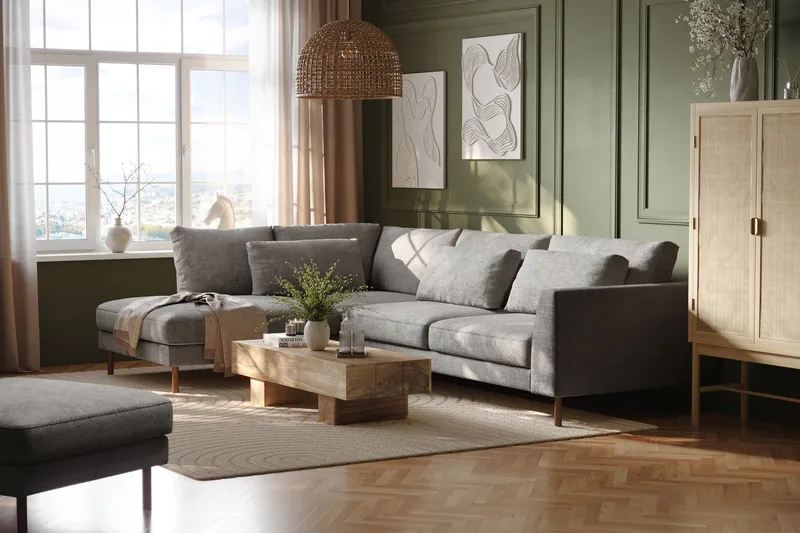 Florenz 4-seters Venstrevendt L-formet Sjeselongsofa i Chenille - Lysegrå - Møbler - Sofaer - Sofa med sjeselong
