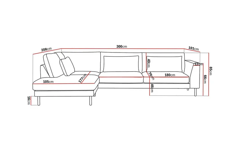Florenz 4-seters Venstrevendt L-formet Sjeselongsofa i Chenille - Lysegrå - Møbler - Sofaer - Sofa med sjeselong