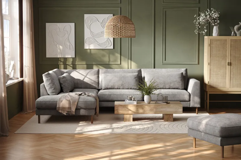 Florenz 4-seters Venstrevendt L-formet Sjeselongsofa i Chenille - Lysegrå - Møbler - Sofaer - Sofa med sjeselong