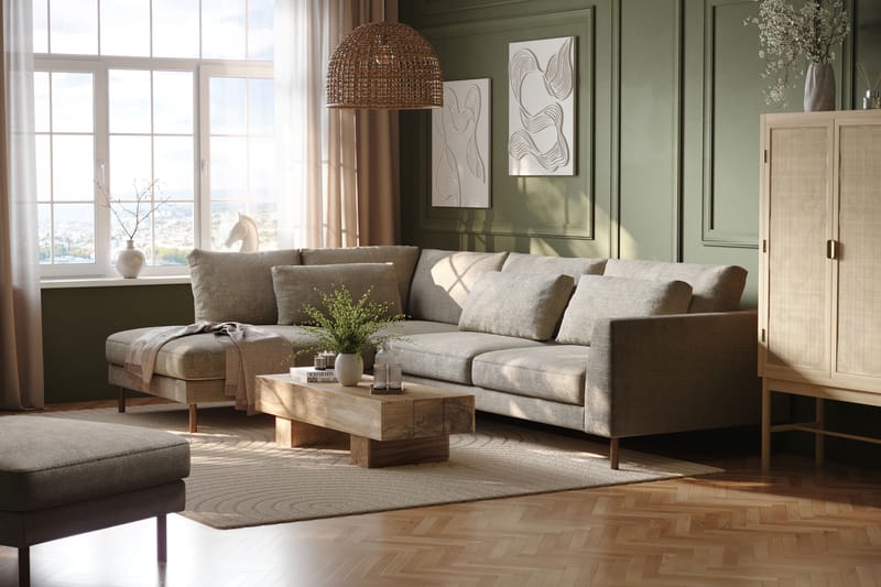 Florenz 4-seters Venstrevendt L-formet Sjeselongsofa i Stoff - Grå / Beige - Møbler - Sofaer - Sofa med sjeselong