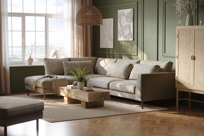 Florenz 4-seters Venstrevendt L-formet Sjeselongsofa i Stoff - Grå / Beige - Møbler - Sofaer - Sofa med sjeselong - 4 seters sofa med divan