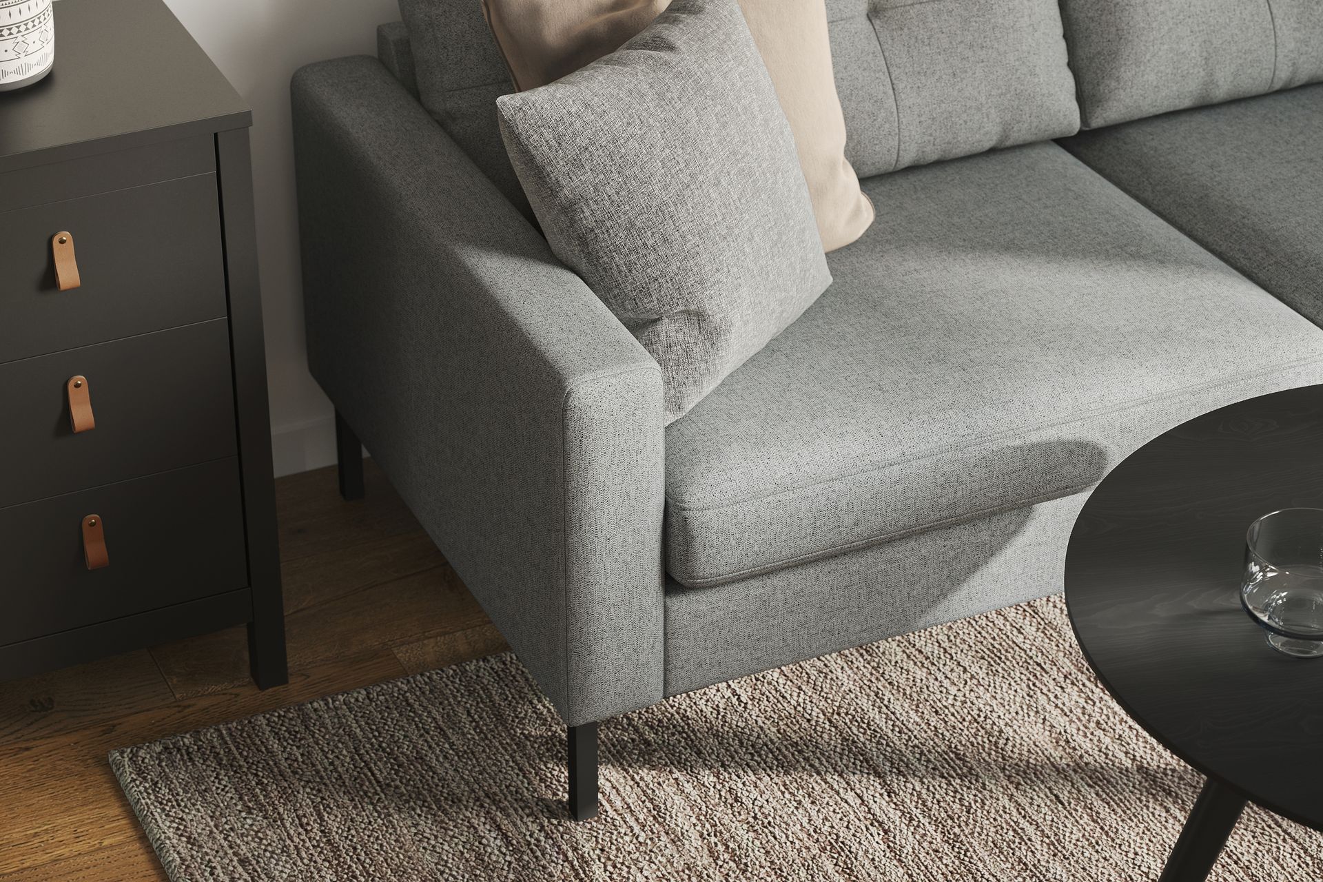 Frillestad 4-seters Høyrevendt L-formet Sjeselongsofa i Stoff - Grå - Møbler - Sofaer - Sofa med sjeselong