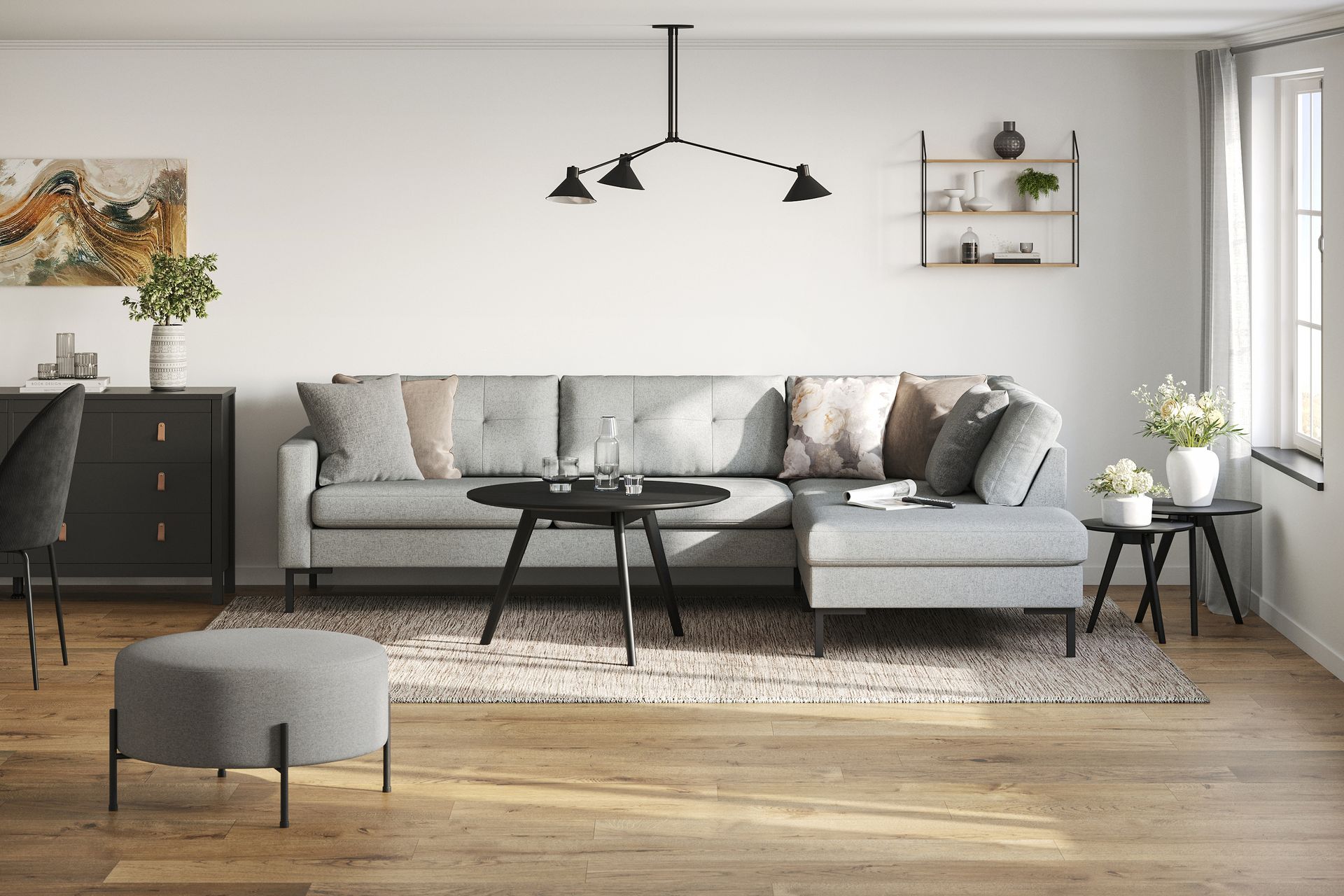 Frillestad 4-seters Høyrevendt L-formet Sjeselongsofa i Stoff - Grå - Møbler - Sofaer - Sofa med sjeselong