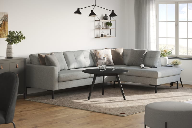 Frillestad 4-seters Høyrevendt L-formet Sjeselongsofa i Stoff - Grå - Møbler - Sofaer - Sofa med sjeselong