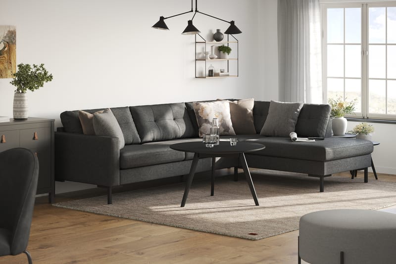 Frillestad 4-seters Høyrevendt L-formet Sjeselongsofa i Stoff - Mørk grå - Møbler - Sofaer - Sofa med sjeselong