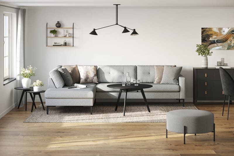 Frillestad 4-seters Venstrevendt L-formet Sjeselongsofa i Stoff - Grå - Møbler - Sofaer - Sofa med sjeselong