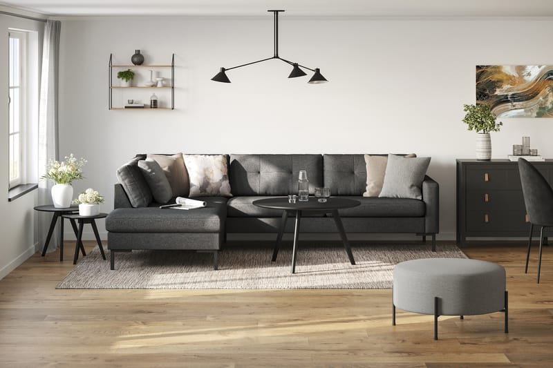 Frillestad 4-seters Venstrevendt L-formet Sjeselongsofa i Stoff - Mørk grå - Møbler - Sofaer - Sofa med sjeselong