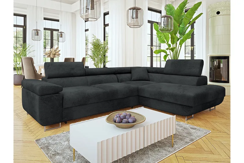 Gabina Sofa med Sjeselong 3-seter - Mørk grå - Møbler - Sofaer - Sovesofaer