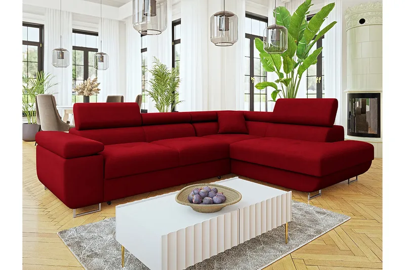 Gabina Sofa med Sjeselong 3-seter - Rød - Møbler - Sofaer - Sofa med sjeselong