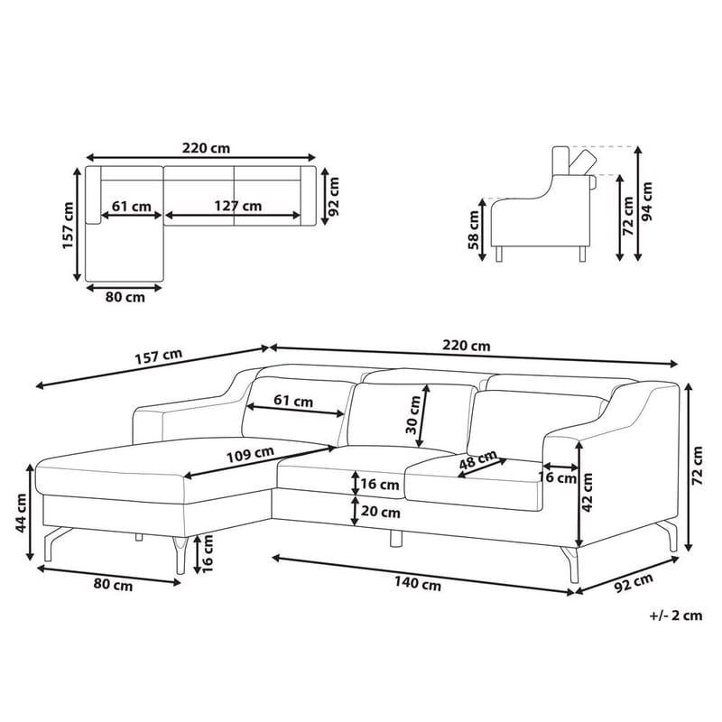 Glosli Venstrevendt Hjørnesofa med Divan og Sjeselong 220 cm i Chenille - Stålblå - Møbler - Sofaer - Sofa med sjeselong
