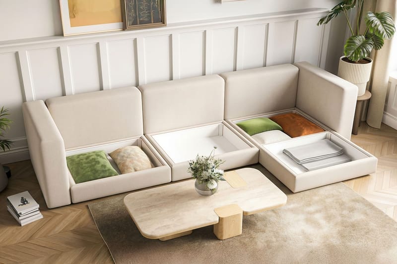 Hagblom 4-seters Divansofa med Oppbevaring Vendbar - Beige - Møbler - Sofaer - Sofa med sjeselong