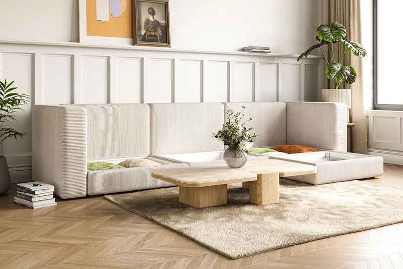 Hagblom 4-seters Divansofa med Oppbevaring Vendbar - Beige - Møbler - Sofaer - Sofa med sjeselong