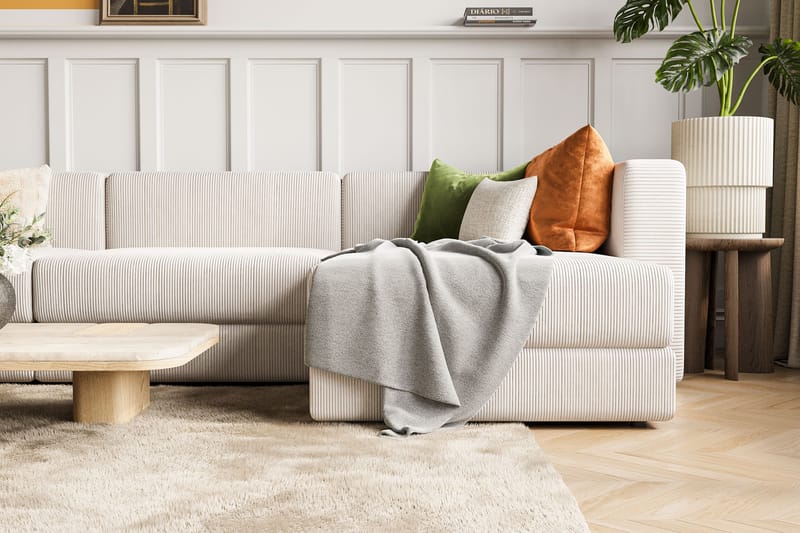 Hagblom 4-seters Divansofa med Oppbevaring Vendbar - Beige - Møbler - Sofaer - Sofa med sjeselong
