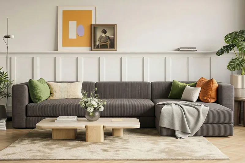 Hagblom 4-seters Divansofa med Oppbevaring Vendbar - Mørkegrå - Møbler - Sofaer - Sofa med sjeselong